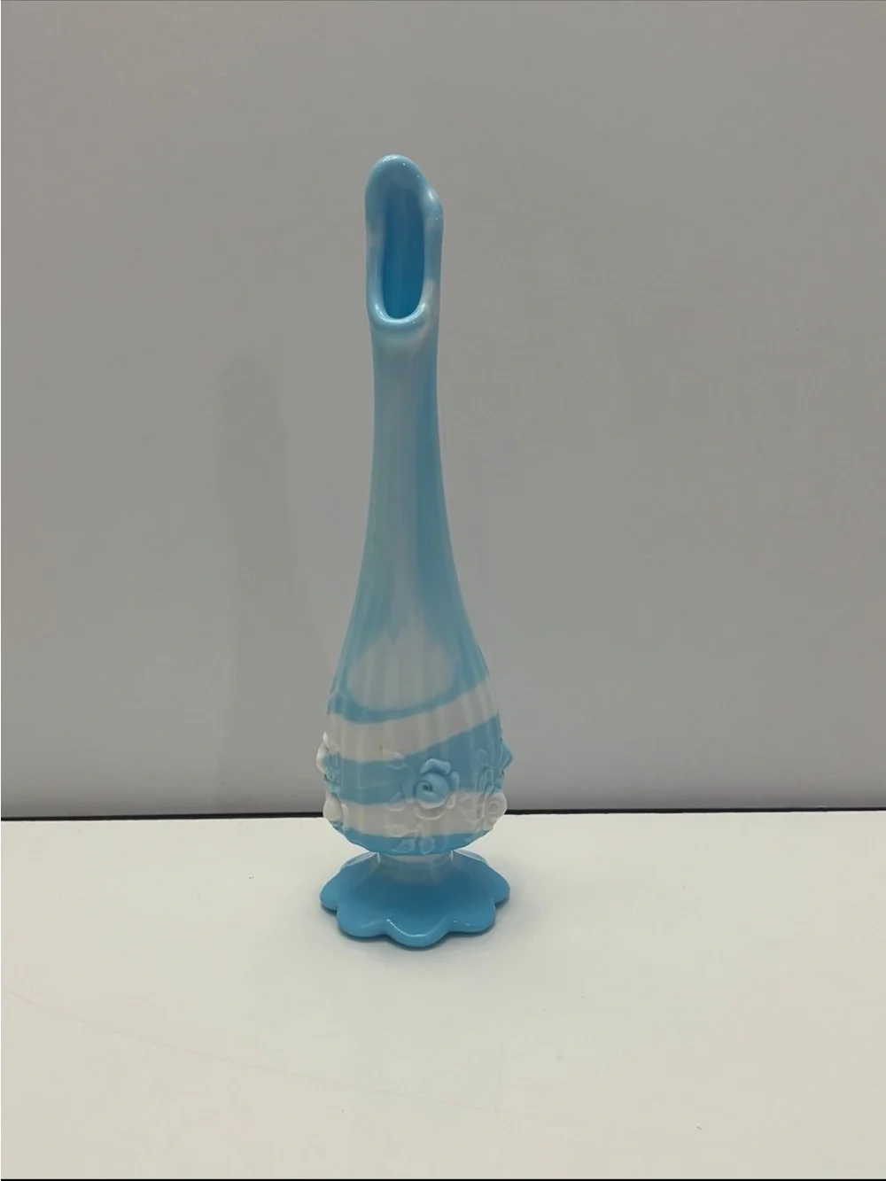 Fenton Blue Marble rose pattern slag vase